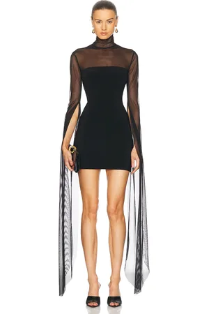 Norma Kamali Ribbon Sleeve Turtleneck Mesh Mini Dress in - . Size M (also in S, XL, XS).