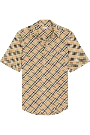 Burberry Check Short Sleeve Oxford Shirt in - Nude. Size L (also in M, S, XL/1X).