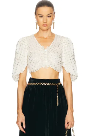 Chloé Cropped Polka Dot Blouse in - Cream. Size 38 (also in 34, 40).