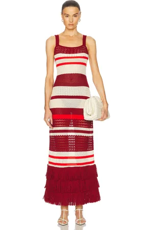 JOHANNA ORTIZ Embayed Dress in Antique Ecru Wine & Red - Burgundy. Size L (also in M, S, XS).