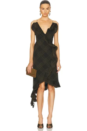 Burberry Asymmetric Midi Dress in - Olive. Size 0 (also in 2, 4).
