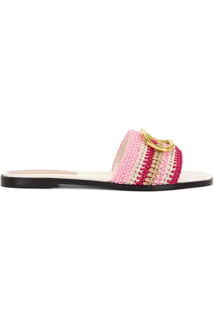 VALENTINO GARAVANI V Logo Signature Slide in Paradise Rose Ivory Old Gold & Ginger - Pink. Size 36.5 (also in 37, 38, 38.5, 39, 39.5, 40).