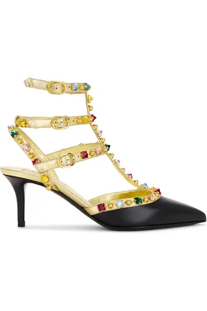 VALENTINO GARAVANI Rockstud Ankle Strap Pump in Nero Antique Brass Light & Multicolor - Black. Size 36 (also in 37, 37.5, 38, 38.5, 39, 40, 41).