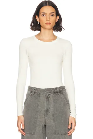 ENZA COSTA Textured Rib Long Sleeve Crewneck Top in - Cream. Size L (also in XS).