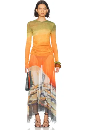 MONSE Printed Handkerchief Hem Dress in - Orange. Size M (also in XS).