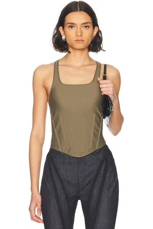MUGLER Corset Tank Top in - Olive. Size L (also in XL, XS).