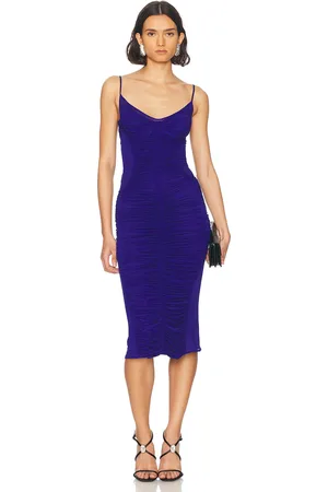 MUGLER Ruched Midi Dress in - Blue. Size 36 (also in 40).