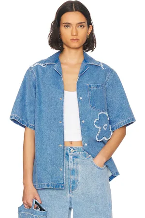Marni Short Sleeve Button Up Top in - Blue. Size 38 (also in 40, 44).