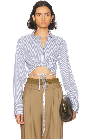 MONSE Striped Long Sleeve Wrap Top in - Blue. Size 2 (also in 8).