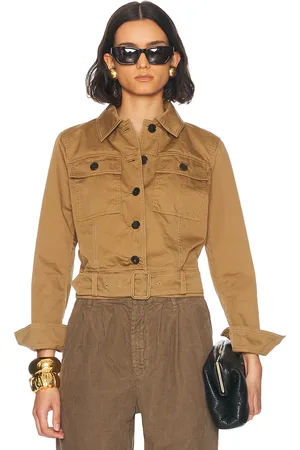 Saint Laurent Cropped Belted Jacket in - Beige. Size 38 (also in 40).