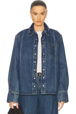 GRLFRND Mae Button Down in - Blue. Size L (also in M, S, XL, XS, XXS).