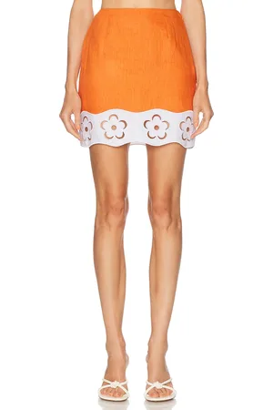 Staud Margaux Linen Skirt in - Orange. Size 0 (also in 2, 4, 6, 8).