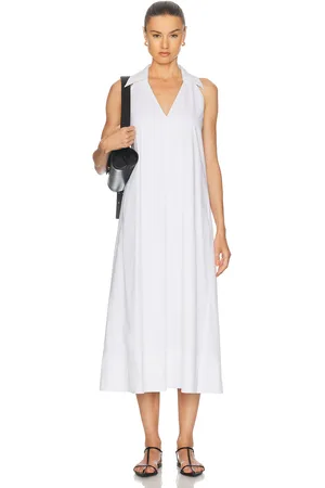 SIMON MILLER Nava Poplin Midi Dress in - Ivory. Size L (also in M, S, XS).