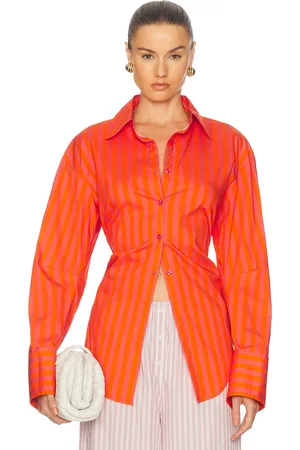 SIMON MILLER Loch Poplin Button Up Top in - Orange. Size S (also in XL, XS).