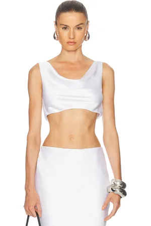 Norma Kamali Maria Cropped Top in - White. Size L (also in M, S, XL, XS).