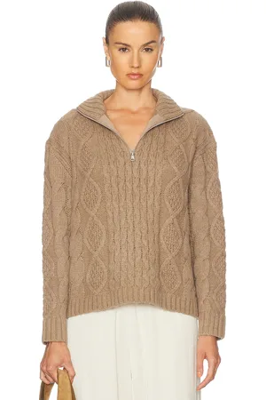 Jenni Kayne Cable Half Zip Sweater in - Brown. Size L (also in M, S, XL, XS).