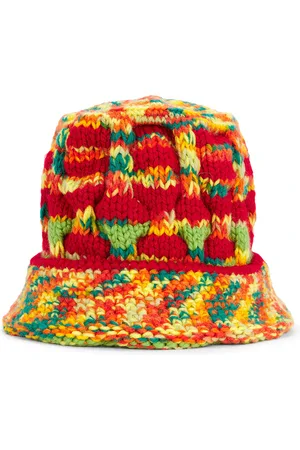 Nicholas Daley Hand Knitted Roots Hat in Orange Green & Yellow - Orange,Red. Size all.