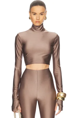 The Andamane Orchid Turtleneck Crop Top in - Brown. Size L (also in M, S, XS).