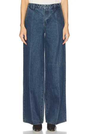 GRLFRND Sutton Wide Leg Trouser Jean in - Blue. Size 23 (also in 24, 25, 26, 27, 28, 29, 30, 31, 32).