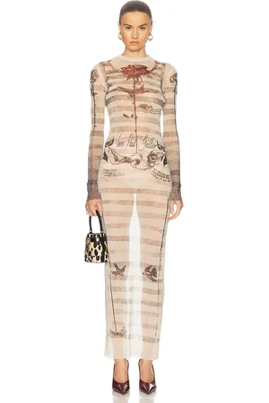 Jean Paul Gaultier Tattoo Mariniere Long Dress in Ecru Black & Red - Black,White. Size S (also in XS, XXS).