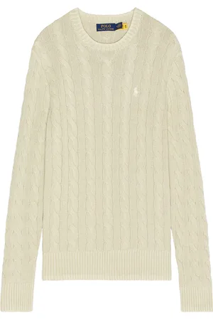 Ralph Lauren Garment Dyed Cable Knit Crewneck Sweater in - Cream. Size L (also in M, S, XL/1X).