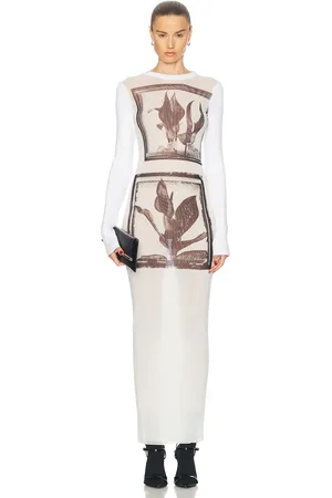 Jean Paul Gaultier Flowers Cadres Long Dress in White Grey & Black - White. Size L (also in M, S, XL, XS, XXS).