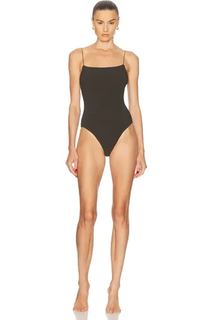 Totême Smocked One Piece Swimsuit in - Charcoal. Size L (also in M, S, XS).