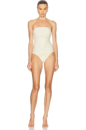 Totême Monogram Strapless One Piece Swimsuit in - Neutral. Size L (also in M, XL, XS).