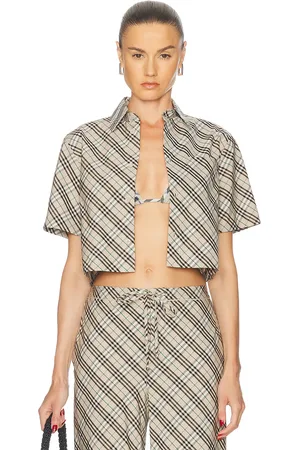 Burberry Short Sleeve Button Up Top in - Cream. Size 4 (also in 6).