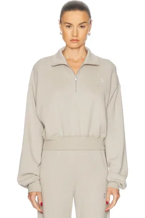 ÉTERNE Cropped Half Zip Pullover in - Neutral. Size L (also in M, S, XL, XS).