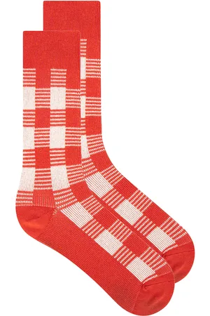 Guest In Residence Gingham Socks in - Rose,Red. Size all.