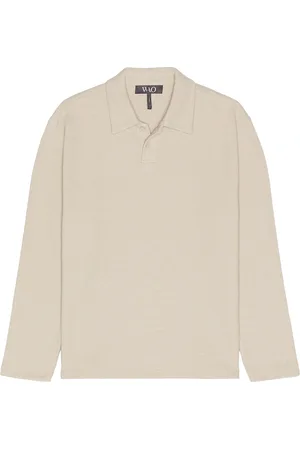 WAO The Textured Long Sleeve Polo in - Brown. Size L (also in M, S, XL/1X).