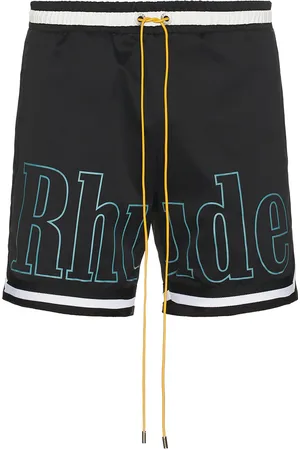 Rhude Logo Basketball Swim Shorts in Black, White, & Blue in Black White & Blue - Black. Size L (also in ).
