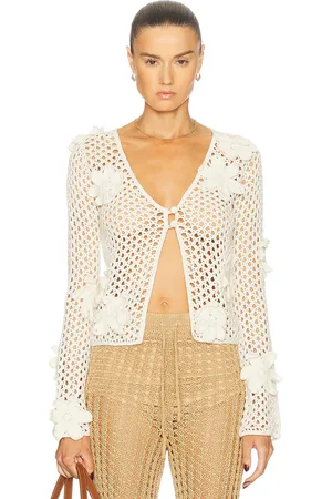 THE ELDER STATESMAN Floral Lace Crochet Cardigan in - Ivory. Size L (also in ).