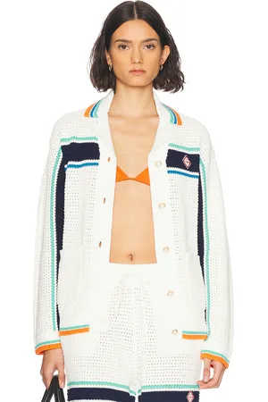 Casablanca Crochet Effect Tennis Shacket in - White. Size L (also in M, S).