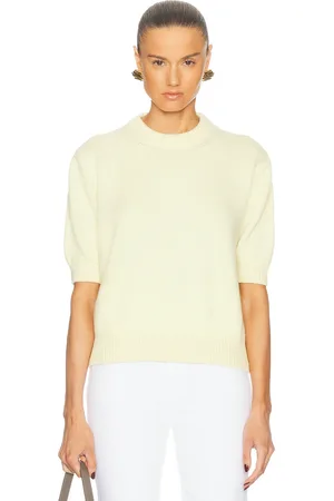 Khaite Davin Cashmere Sweater Top in - Lemon. Size L (also in M, S).