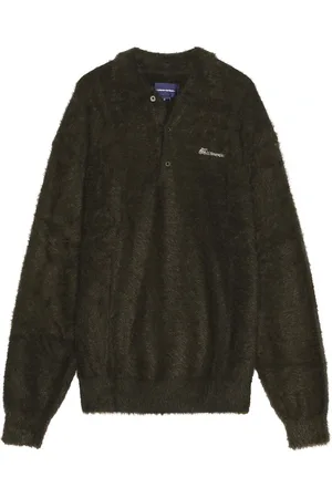 This Is Never That Logo Shaggy Knit Polo in - Dark Green. Size L (also in M, S).