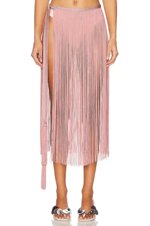 BLUMARINE Fringe Midi Skirt in - Rose. Size M (also in ).