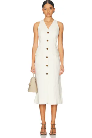 SIMON MILLER Zapata Linen Midi Dress in - Ivory. Size 0 (also in 2, 4, 6).