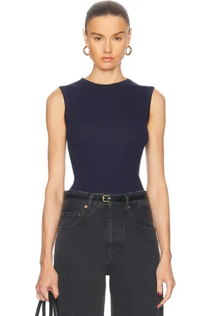 ENZA COSTA Silk Knit Sleeveless Crew Top in - Navy. Size L (also in M, S, XS).