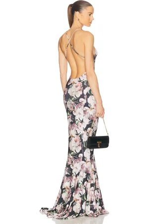Norma Kamali Low Back Slip Fishtail Gown in - Black,Cream. Size L (also in M, S, XL, XS).