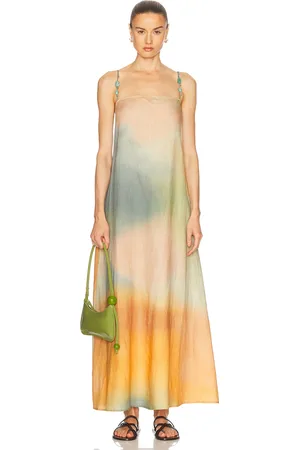 Staud Laura Linen Dress in - Beige,Mustard. Size L (also in M, S, XS).