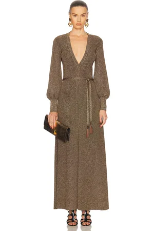 Tom Ford Vanise Long Dress in - Metallic Gold. Size L (also in M, S, XS).