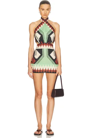 JOHANNA ORTIZ Tide Strength Mini Dress in Swim Ayahuasca Green Black Paprika & Ecru - Green. Size 2 (also in 4).