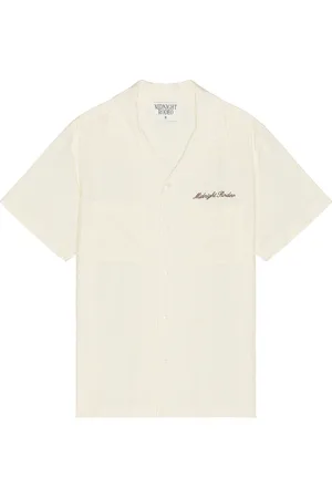 Midnight Striped Camp Collar Shirt in - Cream. Size L (also in M, S, XL/1X).