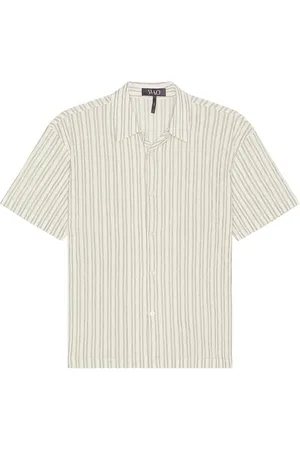 WAO Relaxed Stripe Short Sleeve Shirt in - Cream. Size L (also in M, S, XL/1X).