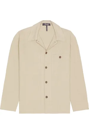 WAO The Linen Shirt Jacket in - Cream. Size L (also in M, S, XL/1X).