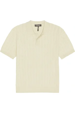 WAO Cable Knit Short Sleeve Polo in - Cream. Size L (also in M, S, XL/1X).
