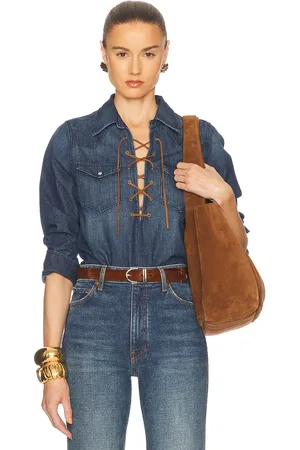 NILI LOTAN Collins Denim Shirt in - Blue. Size L (also in M, S, XS).