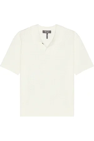 WAO Relaxed Open Knit Polo in - Cream. Size L (also in M, S, XL/1X).